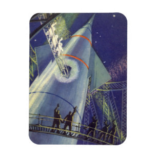 Vintage Science-Fiction-Astronauten auf einer Rake Magnet