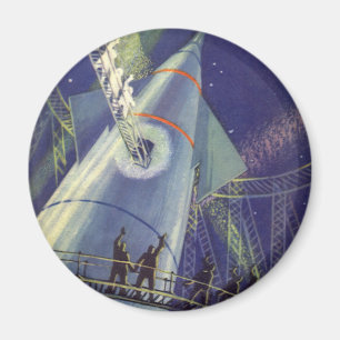 Vintage Science-Fiction-Astronauten auf einer Rake Magnet