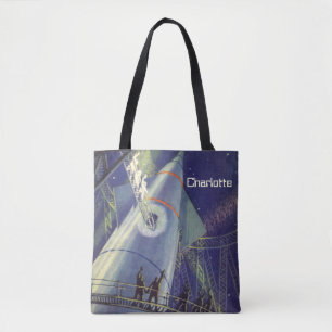 Vintage-Science-Fiction-Astronauten auf einer Rake Tasche