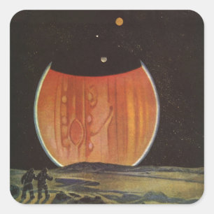 Vintage Science-Fiction, Astronauten auf Ganymed Quadratischer Aufkleber