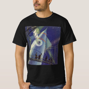 Vintage Science-Fiction-Astronauten auf Raumschiff T-Shirt