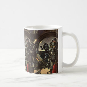 Vintage Science-Fiction-Astronauten bei einem Welt Kaffeetasse