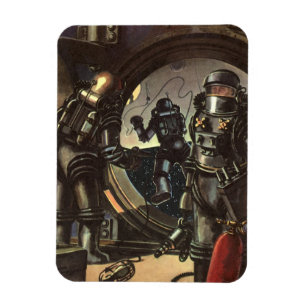 Vintage-Science-Fiction-Astronauten bei einem Welt Magnet