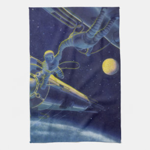 Vintage-Science-Fiction-Astronauten im Weltraum Geschirrtuch