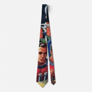 Vintage Science-Fiction-Astronauten reparieren ein Krawatte