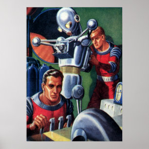 Vintage Science-Fiction-Astronauten reparieren ein Poster