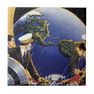 Vintage-Science-Fiction-Astronauten umkreisen die  Fliese