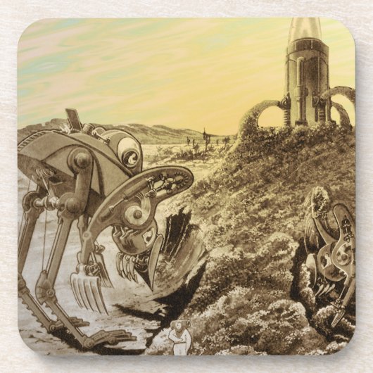 Vintage Science Fiction Außerirdischen Planet Bau Untersetzer (Vorderseite)