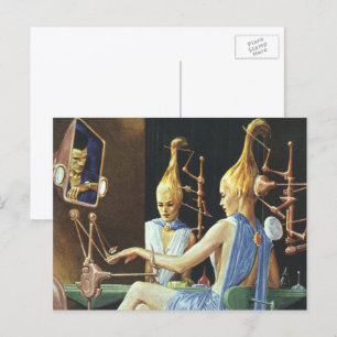 Vintage Science Fiction Beauty Salon Wellness-Cent Postkarte