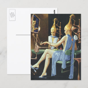 Vintage Science Fiction Beauty Salon Wellness-Cent Postkarte