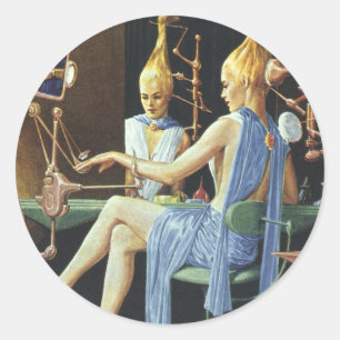 Vintage Science Fiction Beauty Salon Wellness-Cent Runder Aufkleber