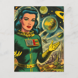 Vintage Science Fiction Comicen Postkarte