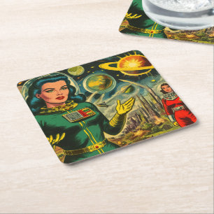 Vintage Science Fiction Comicen Rechteckiger Pappuntersetzer