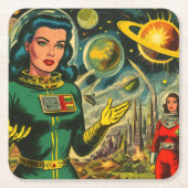 Vintage Science Fiction Comicen Rechteckiger Pappuntersetzer (Vorderseite)