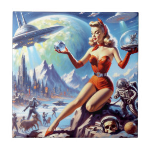 Vintage Science Fiction der 50er Jahre Fliese
