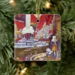 Vintage Science Fiction, die verlorene Stadt Atlan Keramikornament<br><div class="desc">Vintages Bild der Science Fiction mit Alien-Frauen, die über eine futuristische Stadt schauen, mit einem Wasserbrunnen in der Mitte, Außerirdischen mit Eidechsen für Haustiere, griechischer oder römischer Bauart und einem riesigen Mond im Hintergrund. Könnte die verlorene Stadt Atlantis sein! Ein klassisches Comic Buch Zukunft Retro Sci fi Szene aus dem...</div>