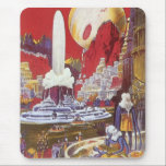 Vintage Science Fiction, die verlorene Stadt Atlan Mousepad<br><div class="desc">Vintages Bild der Science Fiction mit Alien-Frauen, die über eine futuristische Stadt schauen, mit einem Wasserbrunnen in der Mitte, Außerirdischen mit Eidechsen für Haustiere, griechischer oder römischer Bauart und einem riesigen Mond im Hintergrund. Könnte die verlorene Stadt Atlantis sein! Ein klassisches Comic Buch Zukunft Retro Sci fi Szene aus dem...</div>