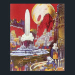 Vintage Science Fiction, die verlorene Stadt Atlan Poster<br><div class="desc">Vintages Bild der Science Fiction mit Alien-Frauen, die über eine futuristische Stadt schauen, mit einem Wasserbrunnen in der Mitte, Außerirdischen mit Eidechsen für Haustiere, griechischer oder römischer Bauart und einem riesigen Mond im Hintergrund. Könnte die verlorene Stadt Atlantis sein! Ein klassisches Comic Buch Zukunft Retro Sci fi Szene aus dem...</div>