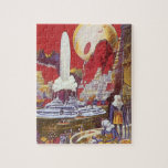 Vintage Science Fiction, die verlorene Stadt Atlan Puzzle<br><div class="desc">Vintages Bild der Science Fiction mit Alien-Frauen, die über eine futuristische Stadt schauen, mit einem Wasserbrunnen in der Mitte, Außerirdischen mit Eidechsen für Haustiere, griechischer oder römischer Bauart und einem riesigen Mond im Hintergrund. Könnte die verlorene Stadt Atlantis sein! Ein klassisches Comic Buch Zukunft Retro Sci fi Szene aus dem...</div>