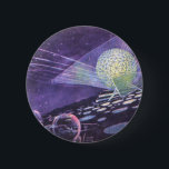 Vintage Science Fiction, ein leuchtendes Orb mit A Button<br><div class="desc">Vintage Illustration futuristische Planeten und Weltraum Science Fiction Image Set in der Zukunft. Ein klassisches Retro-Sci-Fi-Comic-Design mit einem leuchtenden Orb mit Lichtern,  die auf einem fremden Planeten kreisen,  und Außerirdischen in Schubbooten,  die in Richtung 50er fahren.</div>