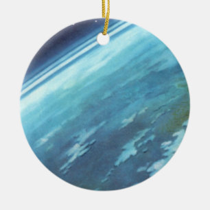 Vintage Science Fiction, Erde am Abend mit Sternen Keramik Ornament