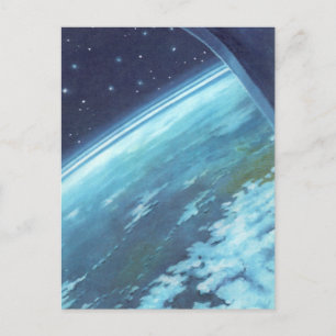 Vintage Science Fiction, Erde am Abend mit Sternen Postkarte
