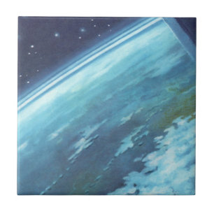 Vintage Science-Fiction, Erde bei Nacht mit Sterne Fliese
