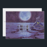 Vintage Science Fiction Erde Rover Außerirdischen<br><div class="desc">Vintage Illustration futuristische Außerirdischen und Roboter Science Fiction Bild mit einem klassischen 50er Comic Buch Design. Retro-Sci-Fi-Design mit Alien-Astronauten auf einem fremden Planeten mit einem Raumfahrzeug, Mondrover oder Mondrover und Blick auf die Erde und den Weltraum und winkend. Ein dunkler Himmel mit hellen Sternen und Planeten.</div>