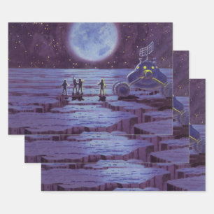 Vintage Science-Fiction-Erdrover-Aliens auf dem Mo Geschenkpapier Set