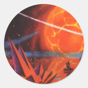 Vintage-Science-Fiction, feuriger Science-Fiction- Runder Aufkleber