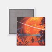 Vintage Science Fiction, Fiery Fire Sci Fi Planet Magnet (Vorderseite/Rückseite)