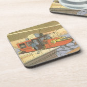 Vintage Science Fiction Flugzeug Hubschrauber Limo Untersetzer (Linke Seite)