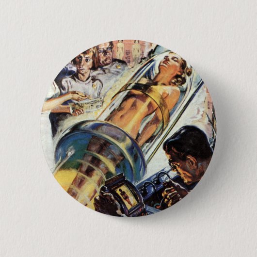 Vintage-Science-Fiction, Frau im Laborexperiment Button (Vorderseite)