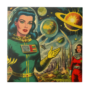 Vintage-Science-Fiction-Frauen-Comics Fliese
