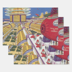 Vintage Science Fiction, futuristische New York Ci Geschenkpapier Set
