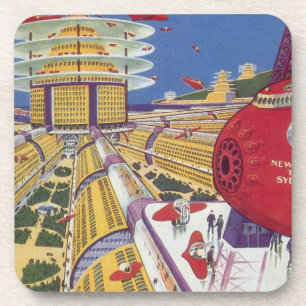 Vintage Science Fiction, futuristische New York Ci Getränkeuntersetzer