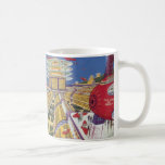 Vintage Science Fiction, futuristische New York Ci Kaffeetasse<br><div class="desc">Vintages Bild der Reise und der Science Fiction des Transports mit einem futuristischen Flughafen mit einem Flugzeug,  das von New York City in den USA nach Sydney,  Australien fliegt. Ein klassisches Comic Buch Zukunft Retro-Sci-Fi-Design mit Menschen in persönlichen fliegenden Flugzeug-Autos.</div>