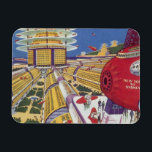 Vintage Science Fiction, futuristische New York Ci Magnet<br><div class="desc">Vintages Bild der Reise und der Science Fiction des Transports mit einem futuristischen Flughafen mit einem Flugzeug,  das von New York City in den USA nach Sydney,  Australien fliegt. Ein klassisches Comic Buch Zukunft Retro-Sci-Fi-Design mit Menschen in persönlichen fliegenden Flugzeug-Autos.</div>