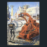 Vintage Science Fiction Futuristische Stadt Alien  Notizblock<br><div class="desc">Vintage Illustration futuristische Science Fiction Außerirdischen und Roboter Image. Ein klassisches Retro-Sci-Fi-futuristisches Design mit Außerirdischen in einem Kampf oder Kampf in einer Metropole der Zukunft mit Gebäude in Ruinen überall um sie herum.</div>