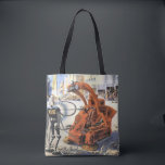 Vintage Science Fiction Futuristische Stadt Alien Tasche<br><div class="desc">Vintage Illustration futuristische Science Fiction Außerirdischen und Roboter Image. Ein klassisches Retro-Sci-Fi-futuristisches Design mit Außerirdischen in einem Kampf oder Kampf in einer Metropole der Zukunft mit Gebäude in Ruinen überall um sie herum.</div>