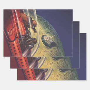 Vintage Science-Fiction, futuristische Stadt auf d Geschenkpapier Set