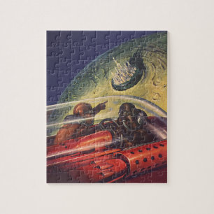 Vintage Science Fiction, futuristische Stadt auf d Puzzle