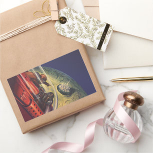 Vintage Science Fiction, futuristische Stadt auf d Rechteckiger Aufkleber