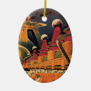 Vintage Science-Fiction futuristische Stadt fliege Keramik Ornament