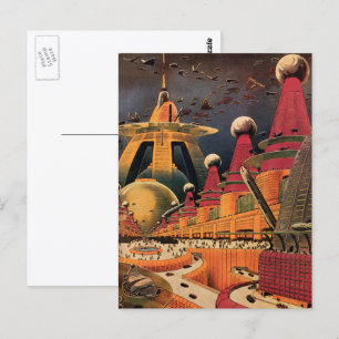 Vintage Science-Fiction futuristische Stadt fliege Postkarte