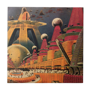 Vintage-Science-Fiction futuristische Stadt Flugau Fliese
