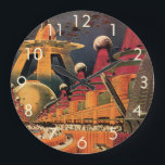 Vintage Science Fiction Futuristische Stadt Flying Große Wanduhr<br><div class="desc">Vintages Bild der Reise-und Transport-Science Fiction mit einem klassischen Comic-Buch Retro sci,  wenn urbane Umgebung mit einer Stadt der Zukunft. Die architektonischen Gebäude sind wie Kegel geformt und die Fahrzeuge fliegen wie Vögel,  während sich Menschenmassen durch die Metropole bewegen.</div>