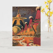 Vintage Science Fiction Futuristische Stadt Flying Karte (Gelbe Blume)