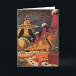 Vintage Science Fiction Futuristische Stadt Flying Karte<br><div class="desc">Vintages Bild der Reise-und Transport-Science Fiction mit einem klassischen Comic-Buch Retro sci,  wenn urbane Umgebung mit einer Stadt der Zukunft. Die architektonischen Gebäude sind wie Kegel geformt und die Fahrzeuge fliegen wie Vögel,  während sich Menschenmassen durch die Metropole bewegen.</div>