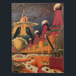 Vintage Science Fiction Futuristische Stadt Flying Notizblock<br><div class="desc">Vintages Bild der Reise-und Transport-Science Fiction mit einem klassischen Comic-Buch Retro sci,  wenn urbane Umgebung mit einer Stadt der Zukunft. Die architektonischen Gebäude sind wie Kegel geformt und die Fahrzeuge fliegen wie Vögel,  während sich Menschenmassen durch die Metropole bewegen.</div>